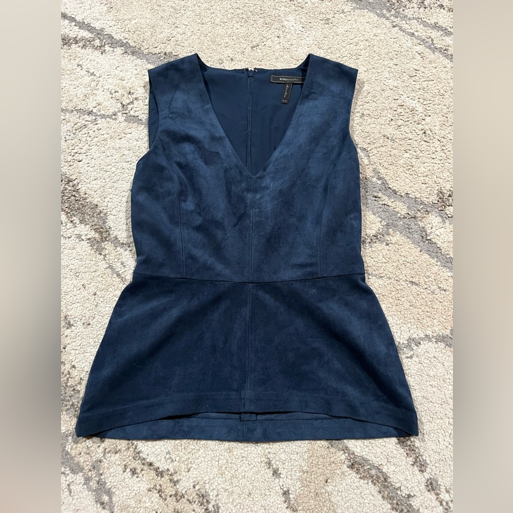 BCBGMaxAzria Blue Velvety Peplum Top (XXS)